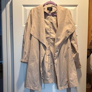 Tan Trench Coat with Draped Open-Front Design